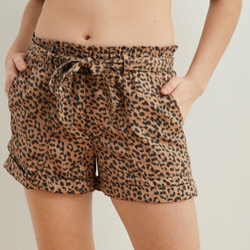 Aerie Leopard Print Belted Shorts Size Large L
